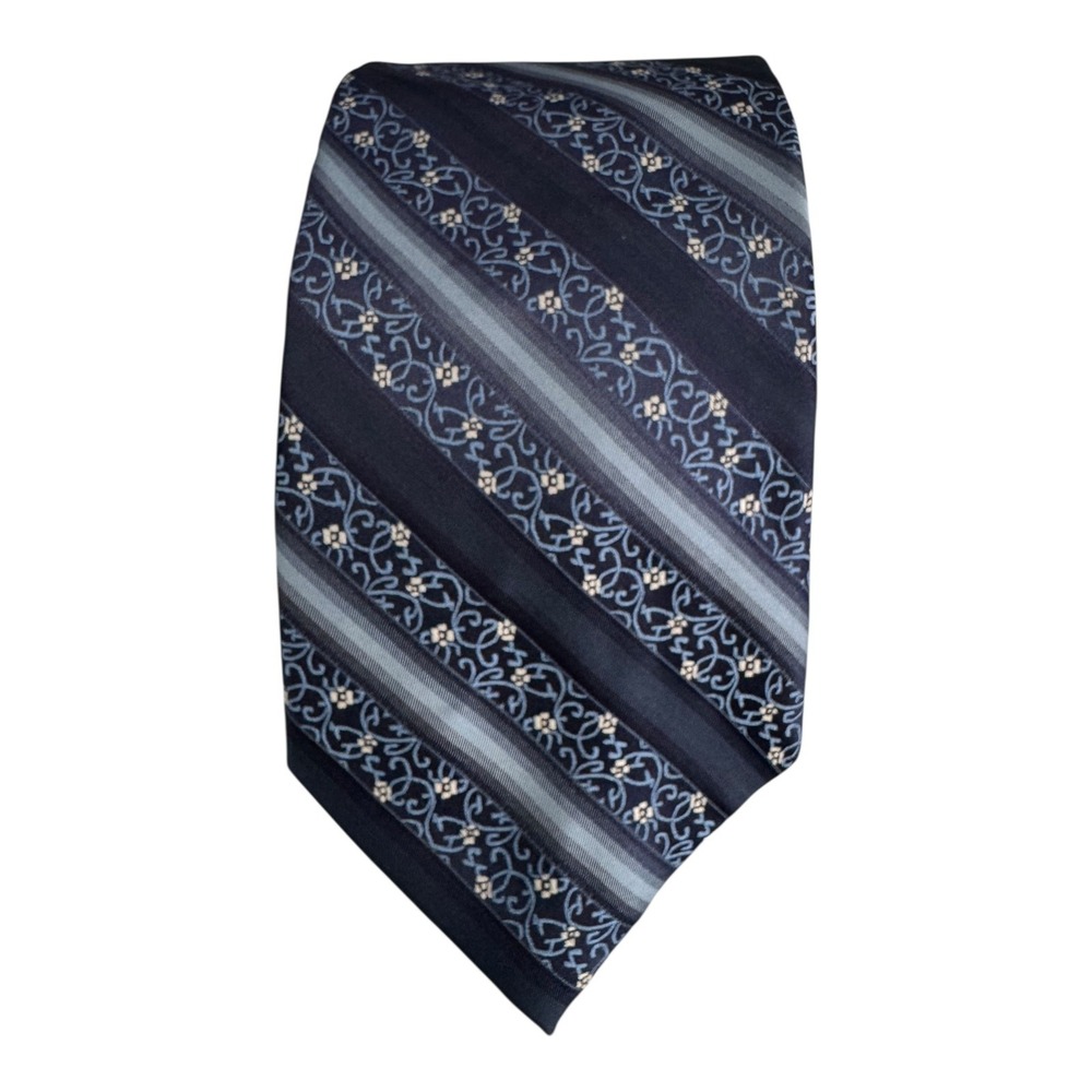 ENRO Tie Mens Classic Blue Gray Paisley Silk Floral Stripe Necktie